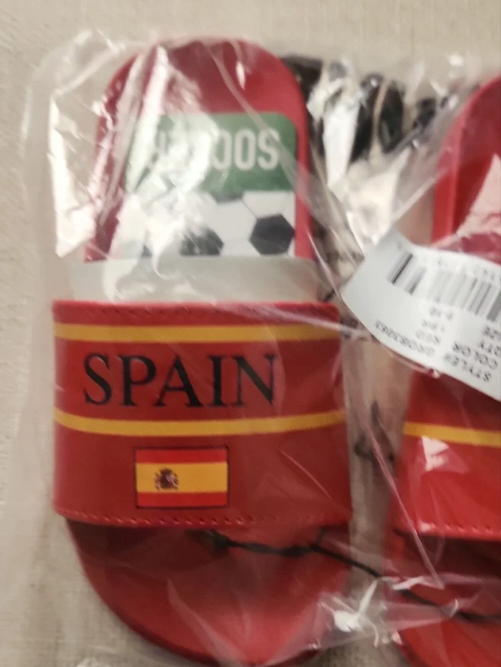 Kids Red Spain Graphic Slide Sandals Soccer Size 9-10